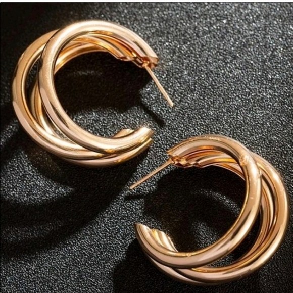 ANTHROPOLOGIE ALEX 14K GOLD TRIPLE RING EARRINGS - Picture 6 of 6